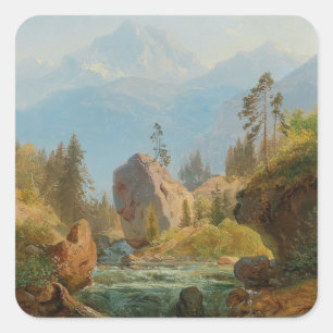 A Mountain Landscape with Creek – Albert Zimmerman Square Sticker