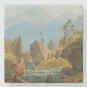 A Mountain Landscape with Creek – Albert Zimmerman Stone Coaster