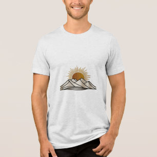 A mountain range with a rising sun Tri-Blend shirt