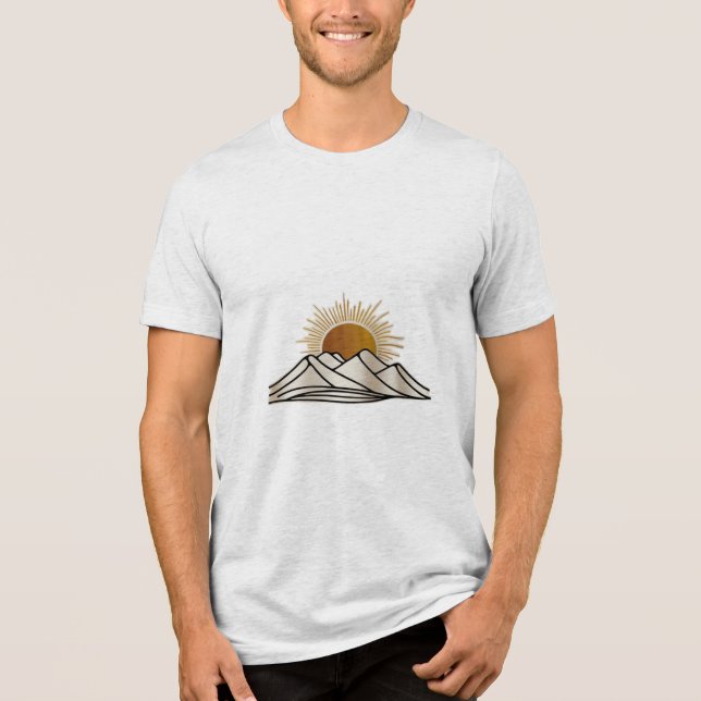 A mountain range with a rising sun Tri-Blend shirt (Front)