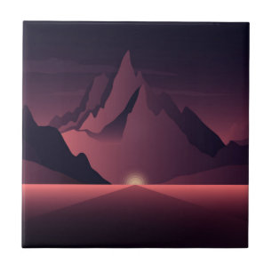 A mountain sunset illustration         ceramic tile