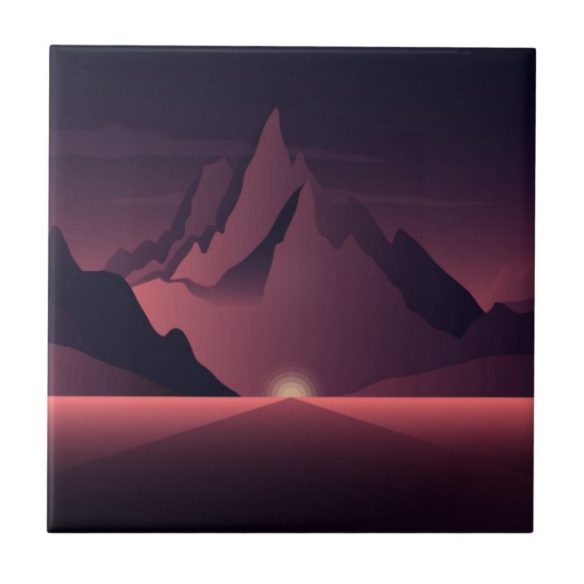 A mountain sunset illustration         ceramic tile (Front)