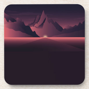 A mountain sunset illustration coaster