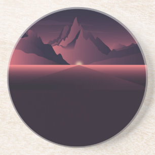 A mountain sunset illustration coaster