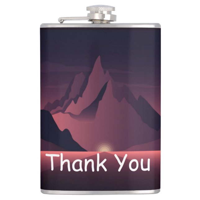 A mountain sunset illustration       hip flask (Front)