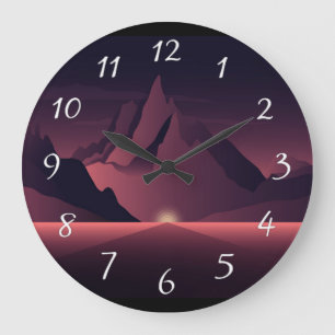 A mountain sunset illustration large clock