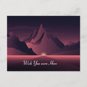 A mountain sunset illustration postcard