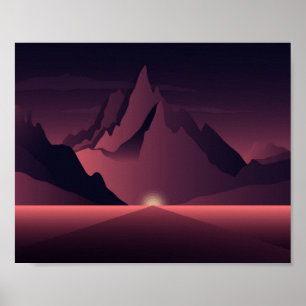 A mountain sunset illustration poster