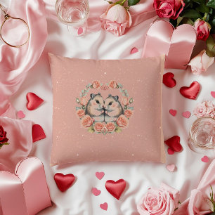 A Mouse Couple In a Wreath of Roses Valentine Cera Cushion