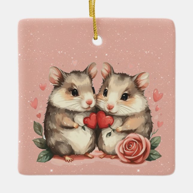 A Mouse Couple In Love Valentine Ceramic Ornament (Front)