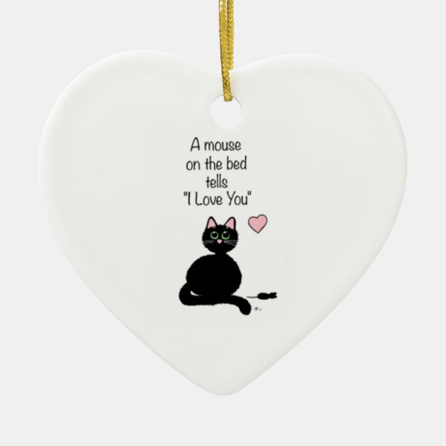 A mouse on the bed tells "I love you" ornament (Front)