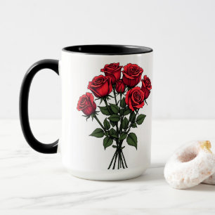 a mug with a red rose painting