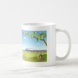 a mug with illustrations of early autumn scenery