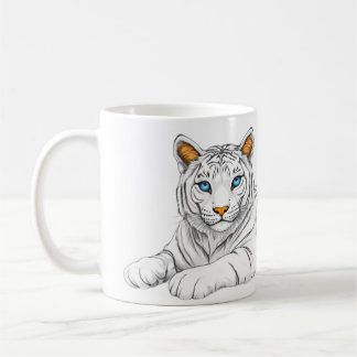 A mug with the image of a tiger with burning eyes.