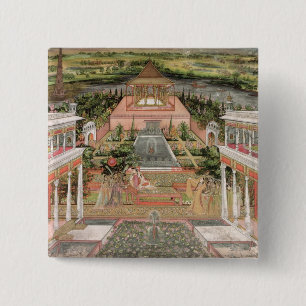 A Mughal Princess in her Garden (gouache on paper) 15 Cm Square Badge