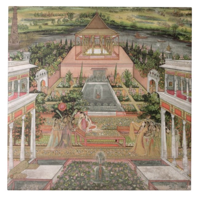 A Mughal Princess in her Garden (gouache on paper) Ceramic Tile (Front)