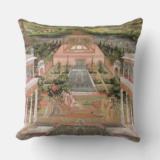A Mughal Princess in her Garden (gouache on paper) Cushion (Front)