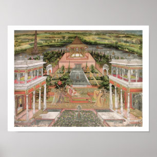 A Mughal Princess in her Garden (gouache on paper) Poster