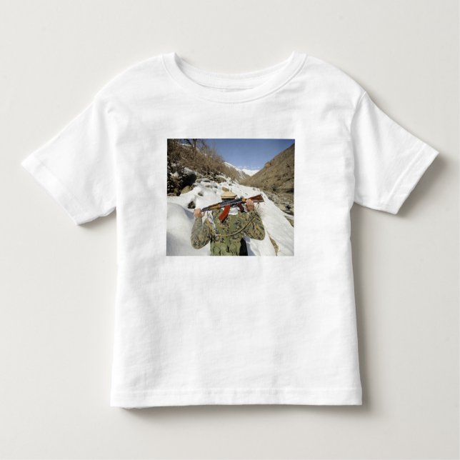 A Mujahadeen Guard walks with US Military membe Toddler T-Shirt (Front)