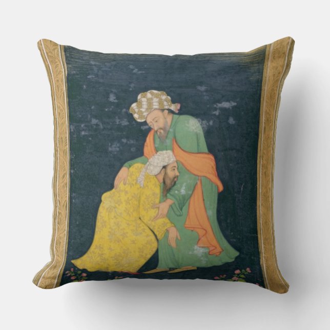 A Mullah bowing down to a man in Iranian dress who Cushion (Front)