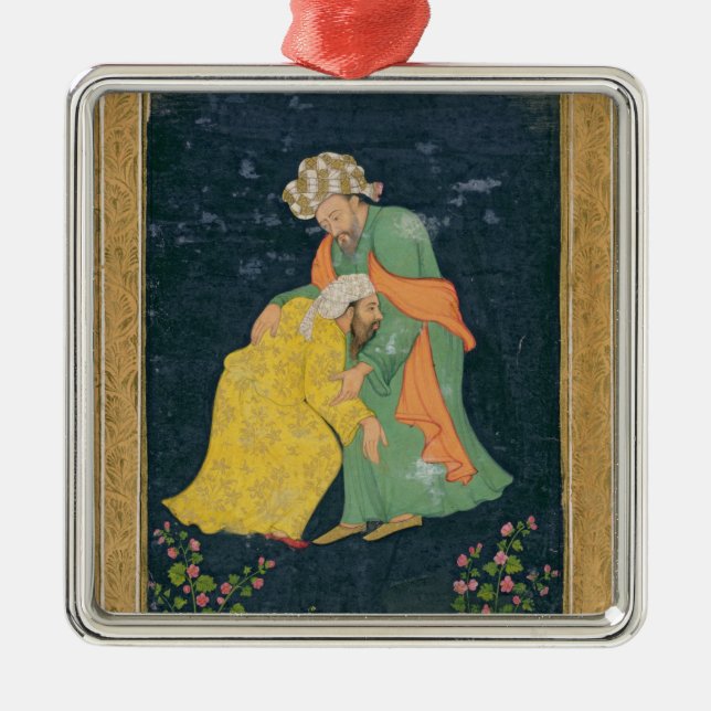 A Mullah bowing down to a man in Iranian dress who Metal Ornament (Front)