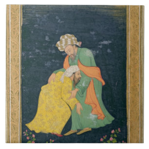 A Mullah bowing down to a man in Iranian dress who Tile