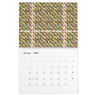a multicolored background with squares and dots calendar