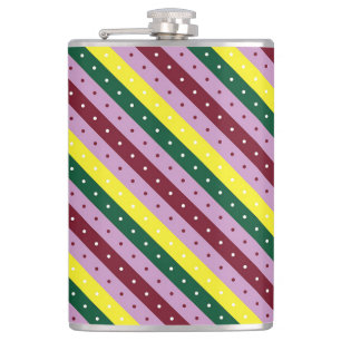 a multicolored striped pattern with dots hip flask