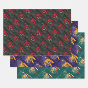 A multiple hatch of three tiled wet flies       wrapping paper sheet