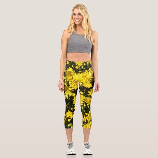 A Multitude of Yellow Mums Capri Leggings (Front)