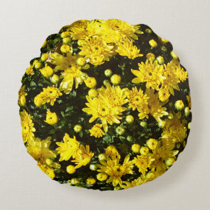 A Multitude of Yellow Mums Round Cushion