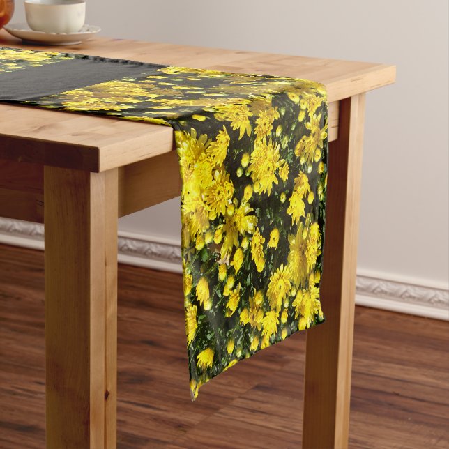A Multitude of Yellow Mums Short Table Runner (In Situ)