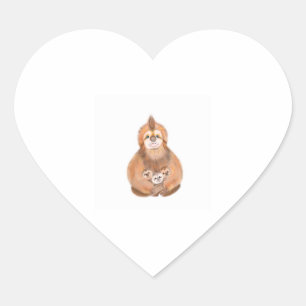 A mum Sloth with babies. Digital cute illustration Heart Sticker