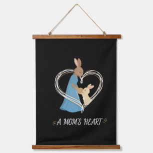 A Mum's Heart Cute Mother & Baby Bunny Illustrat Hanging Tapestry
