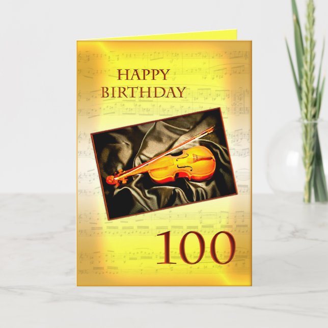 A musical 100th birthday card with a violin (Front)