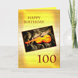 A musical 100th birthday card with a violin