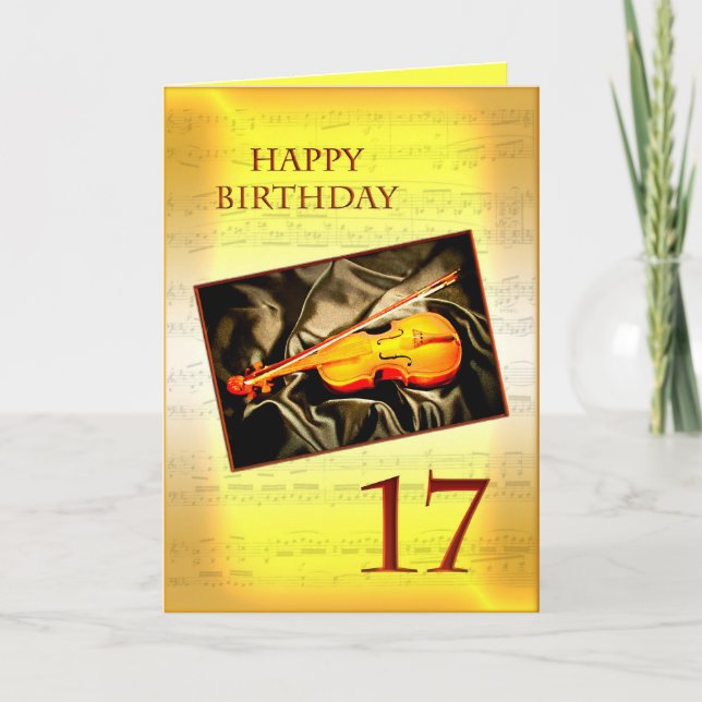 A musical 17th birthday card with a violin (Front)