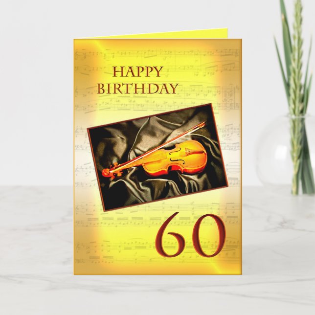 A musical 60th birthday card with a violin (Front)