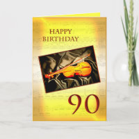 A musical 90th birthday card with a violin