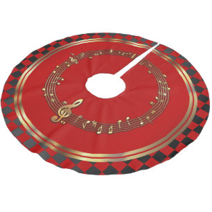 A Musical Merry Christmas in Black, Red and Gold Brushed Polyester Tree Skirt