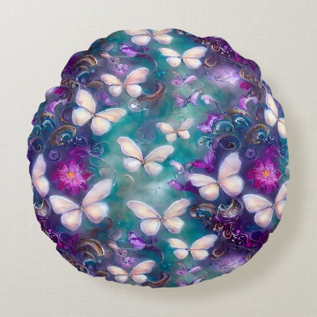 A Mystical Butterfly Series Design 1 Round Cushion (Front)