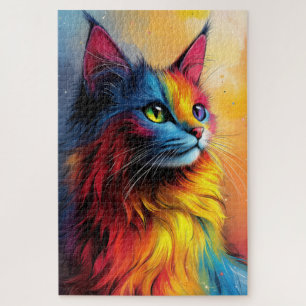 A mystical cat with luminous multi coloured fur jigsaw puzzle