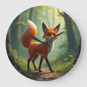 A mystical fox wandering through the forest large clock