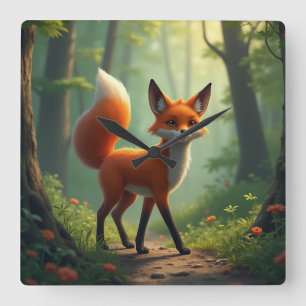 A mystical fox wandering through the forest square wall clock