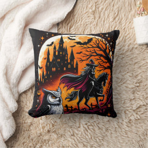 A mystical ride with a Halloween horse at night Cushion