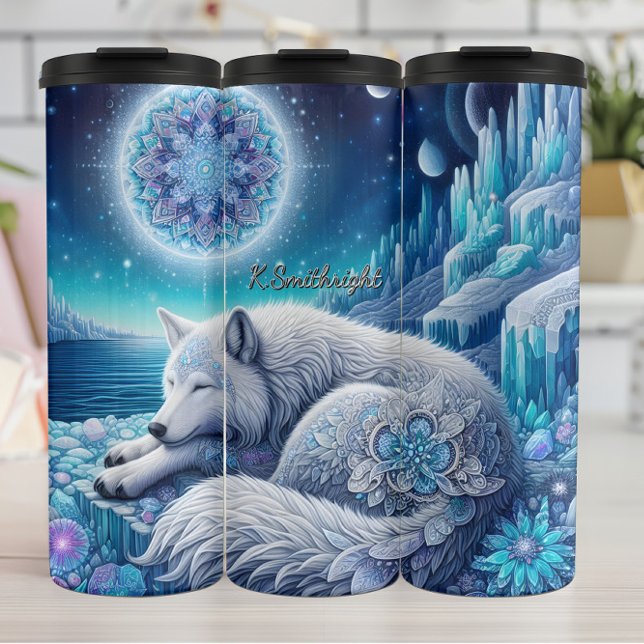 A Mystical Wolf in a Winter Wonderland Thermal Tumbler (Creator Uploaded)