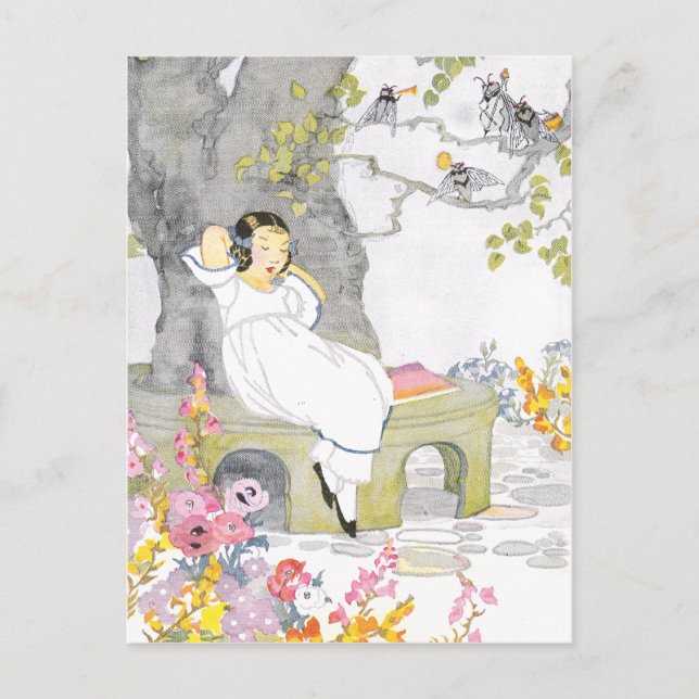 A Nap on Garden Bench Under Cherry Tree Postcard (Front)
