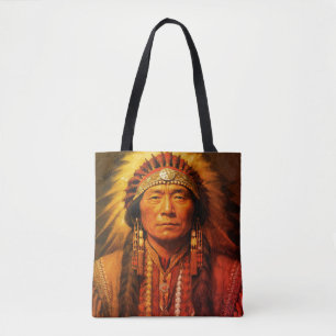 A Native American Indian Chief on a Shoulder Tote Bag