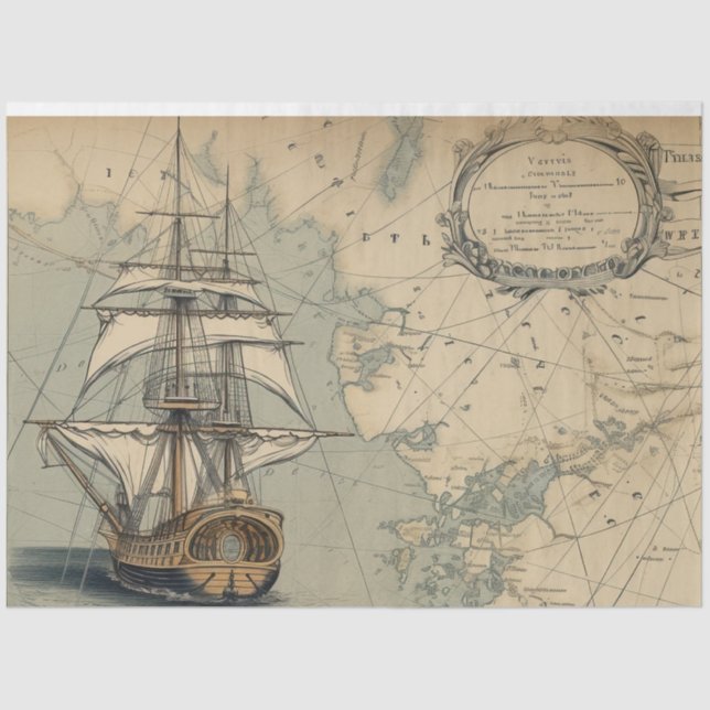 A Nautical Map Series Design 9 Tissue Paper (Front)