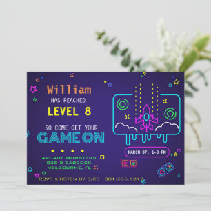 A Neon Retro Gaming Kids Birthday Party Invitation